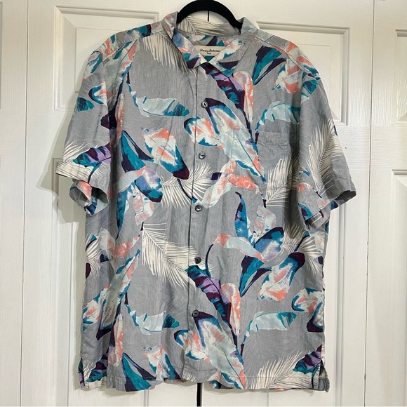 Tommy Bahama Men’s Silk Short Sleeve Button Up Shirt XL Tropical Leaves Colorful - Picture 1 of 7